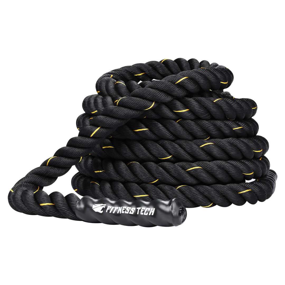 Cuerda Combate Crosstraining 12M x 50MM negro y amarillo - Fitness Tech